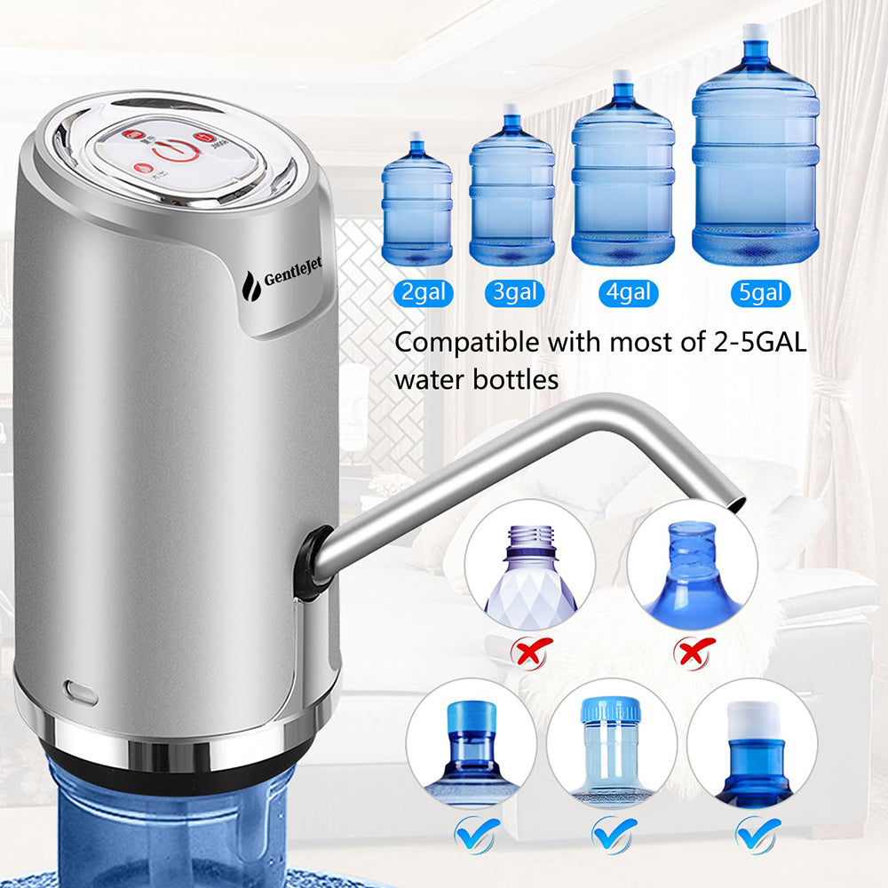 Drinking Water Dispenser for 5 Gallon Bottle, Electric Rechargeable Portable Water Dispenser, Type-C USB Charging - Silver
