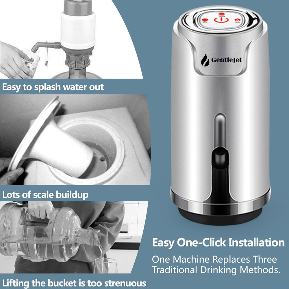 Drinking Water Dispenser for 5 Gallon Bottle, Electric Rechargeable Portable Water Dispenser, Type-C USB Charging - Silver