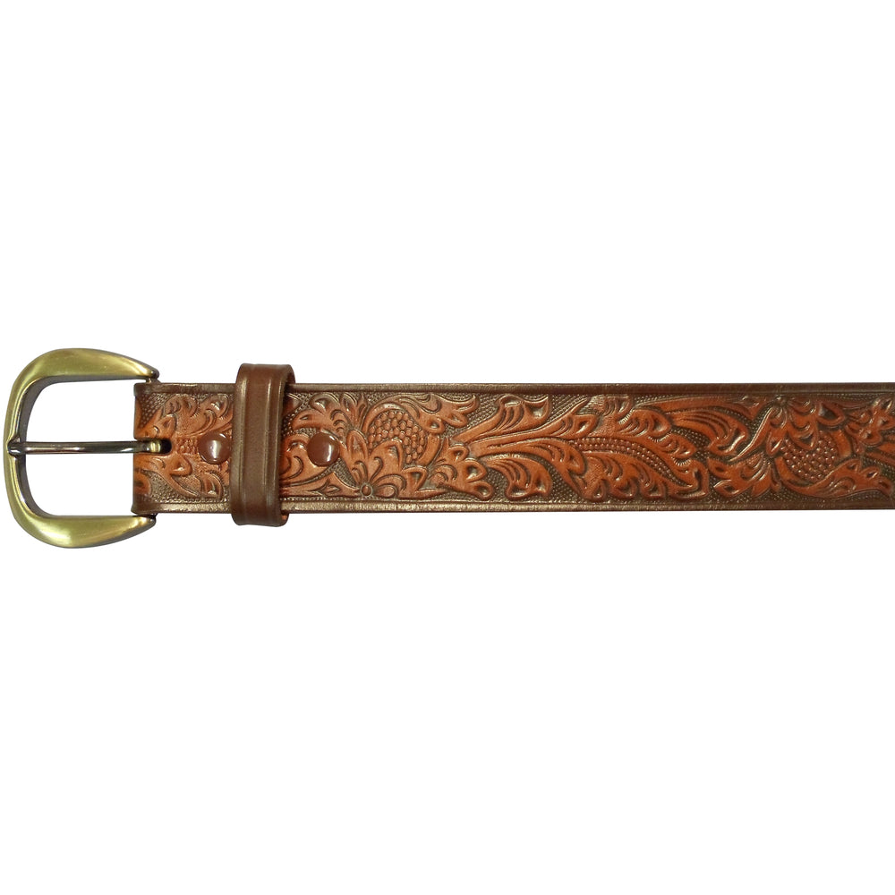 Barjan 10610110240 40" Brown Leather Floral Embossed Belt Image 1