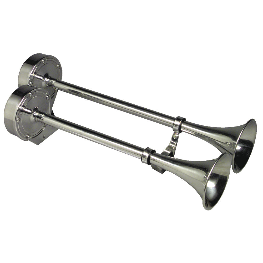 Schmitt And Ongaro Marine 10028 Deluxe All-Stainless Dual Trumpet Horn 12V Image 1