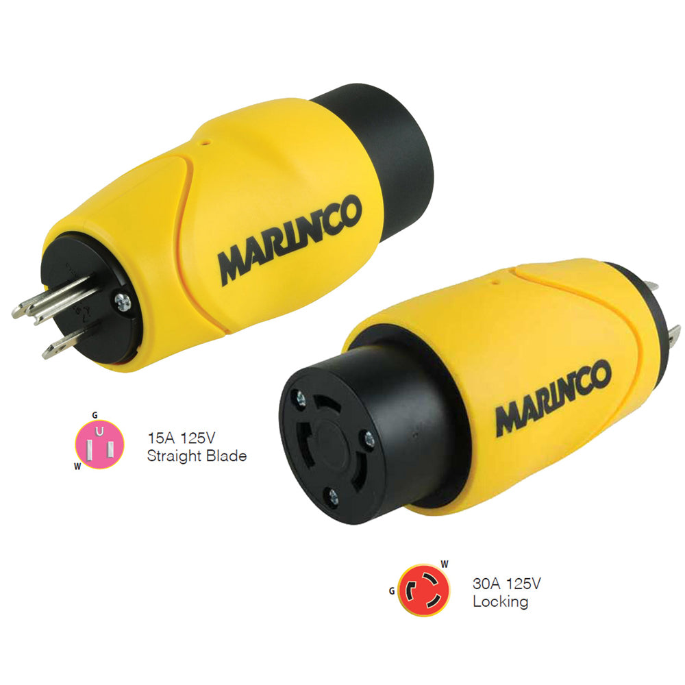 Marinco S15-30 Straight Adapter 15Amp Male To 30Amp Locking Female Connector Image 1