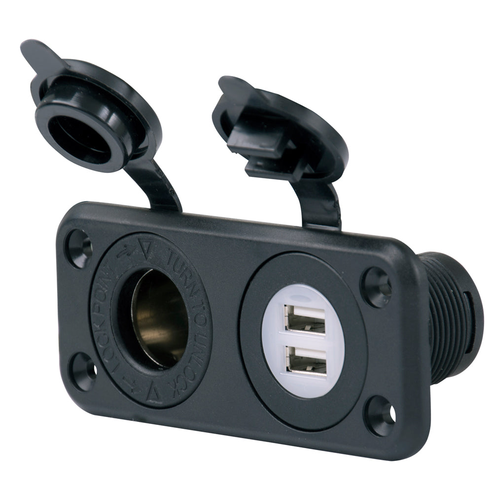 Marinco 12Vcombo Sealink Deluxe Dual Usb Charger And 12V Receptacle Image 1