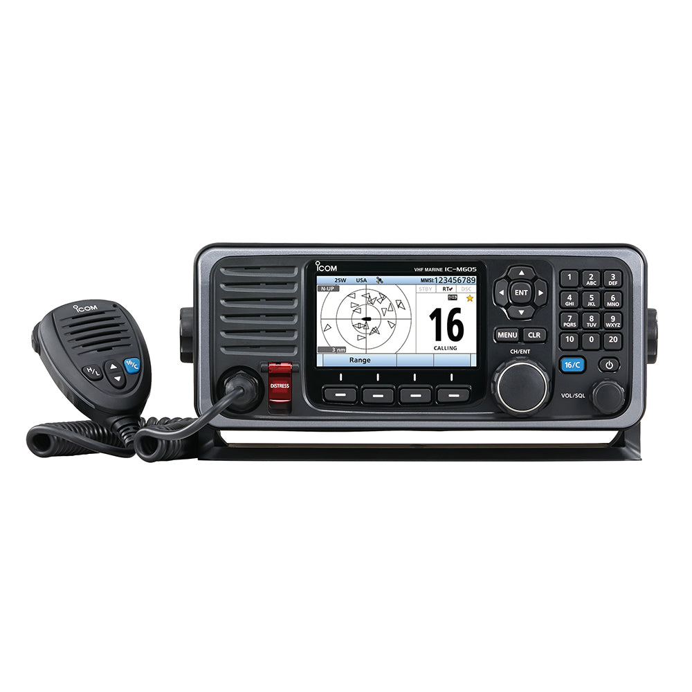 Icom M605 11 Fixed Mount 25W Vhf Color Display And Rear Mic Connector Image 1