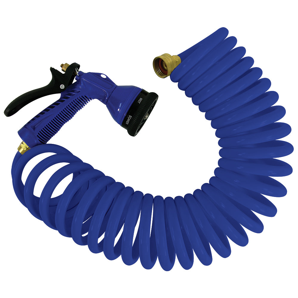Whitecap P-0440B 15' Blue Coiled Hose Adjustable Nozzle Image 1