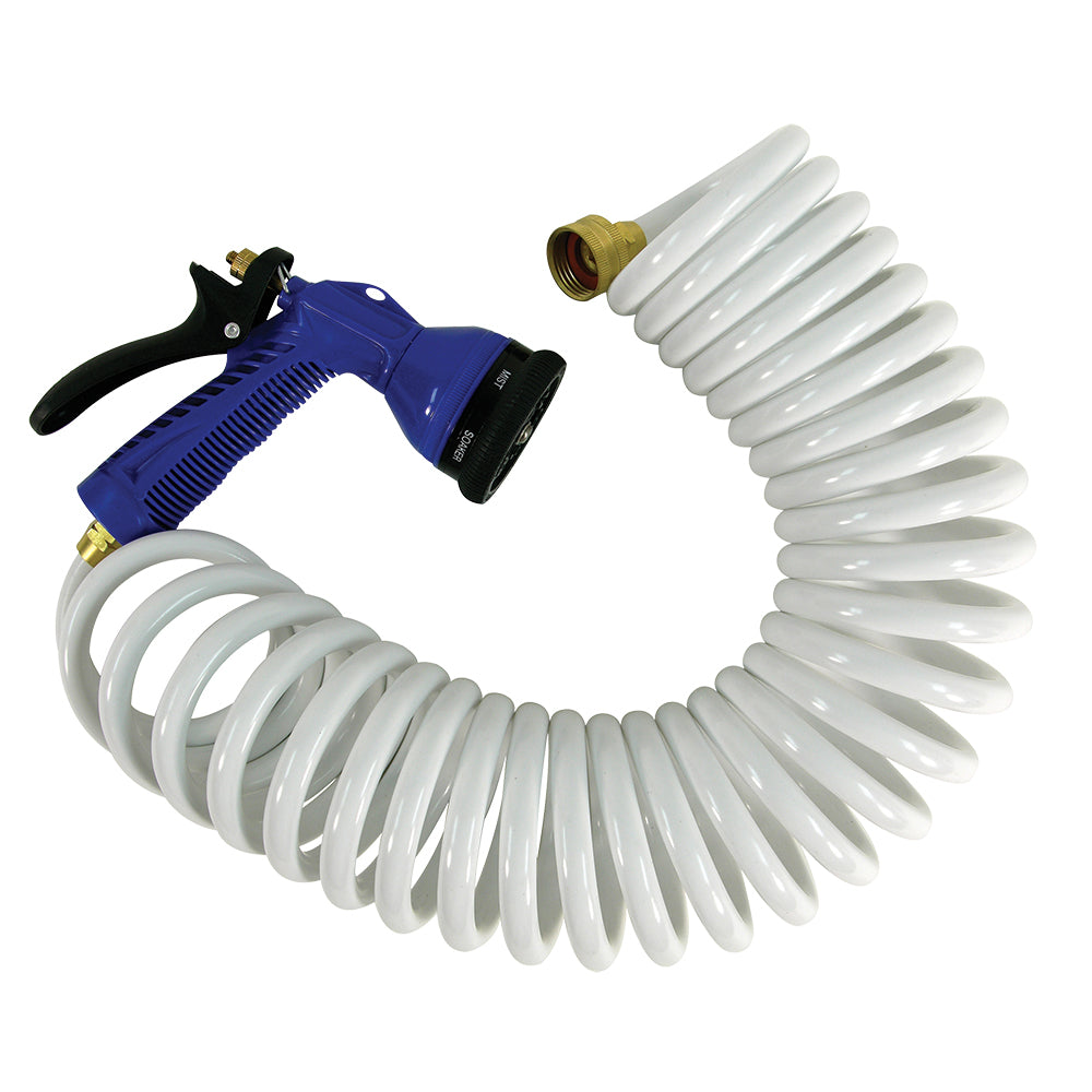 Whitecap P-0440 15' White Coiled Hose Adjustable Nozzle Image 1