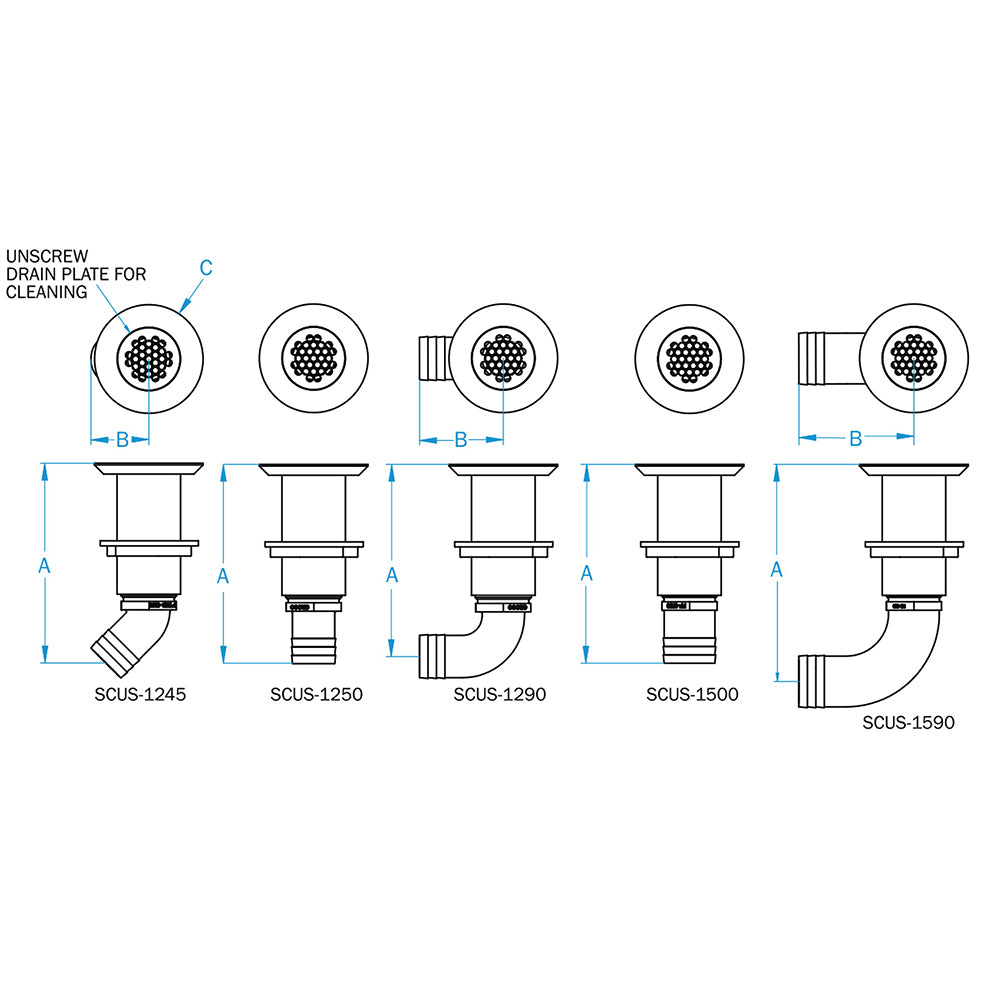 Groco Scus-1590 Deck Scupper 90 Degree 1-1/2" Hose Connection