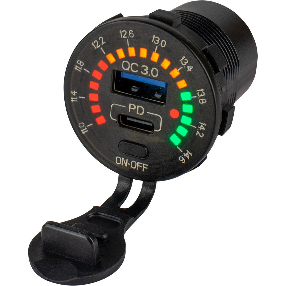Sea-Dog 426519-1 Round Rainbow Voltmeter Usb And Usb-C Power Socket Image 1