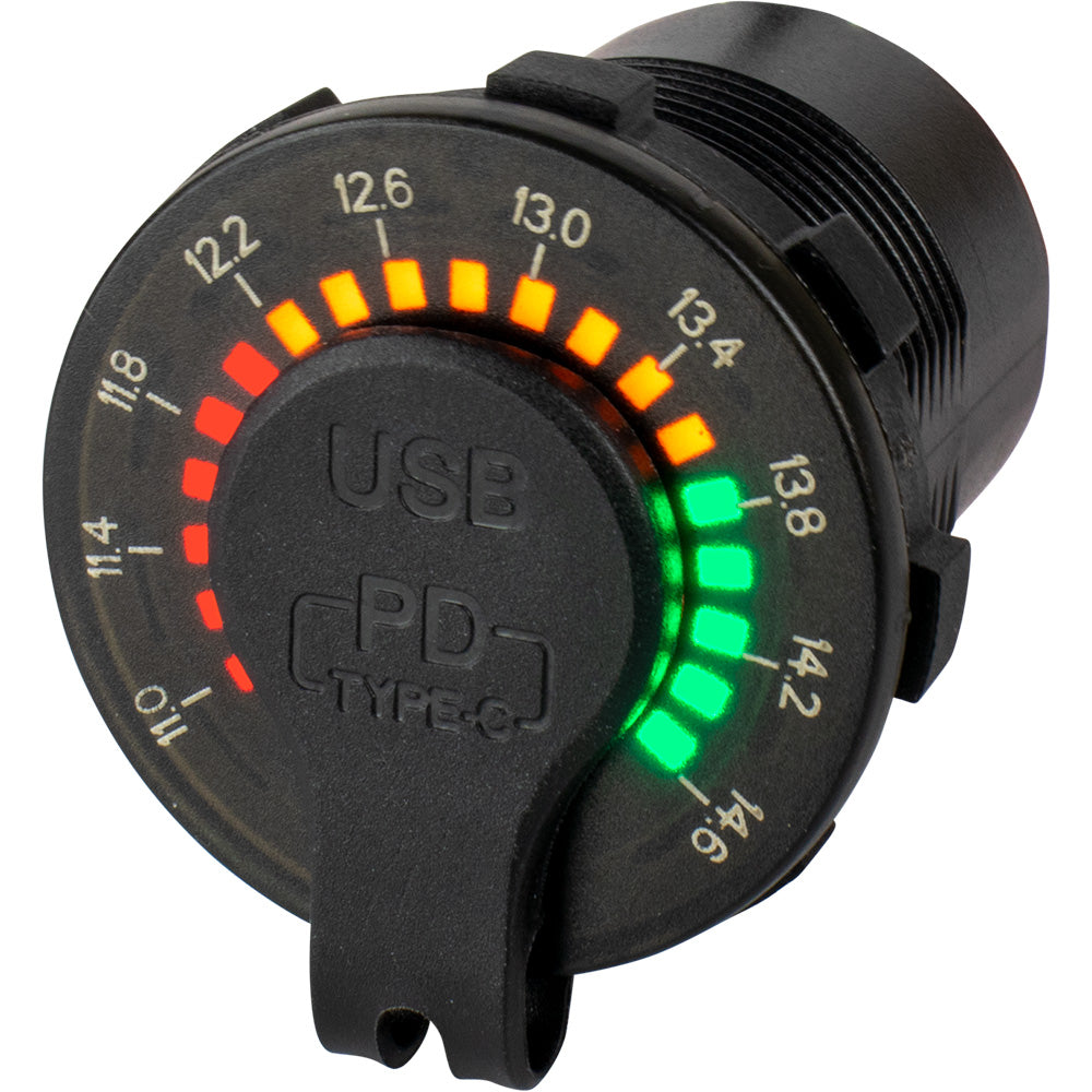 Sea-Dog 426519-1 Round Rainbow Voltmeter Usb And Usb-C Power Socket