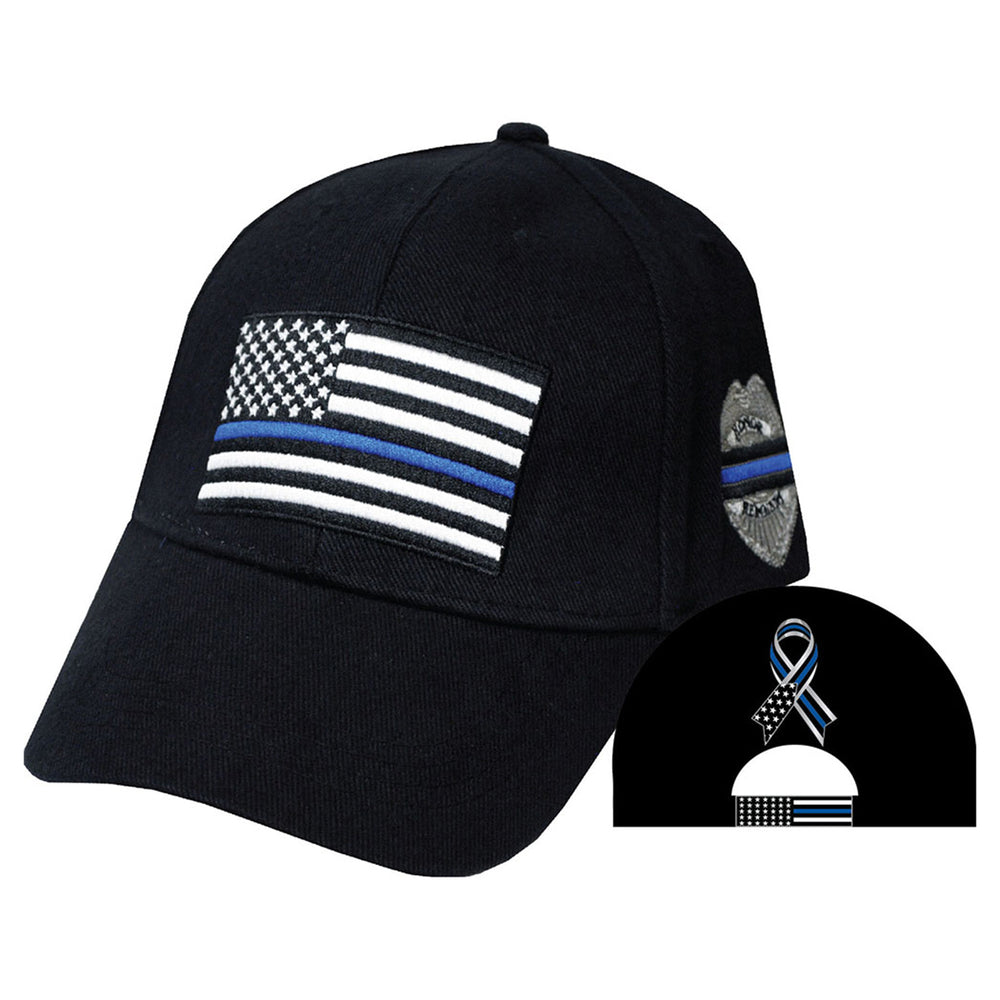 Eagle Emblems CP1701 Thin Blue Line Police Cap - Adjustable Head Size Image 1