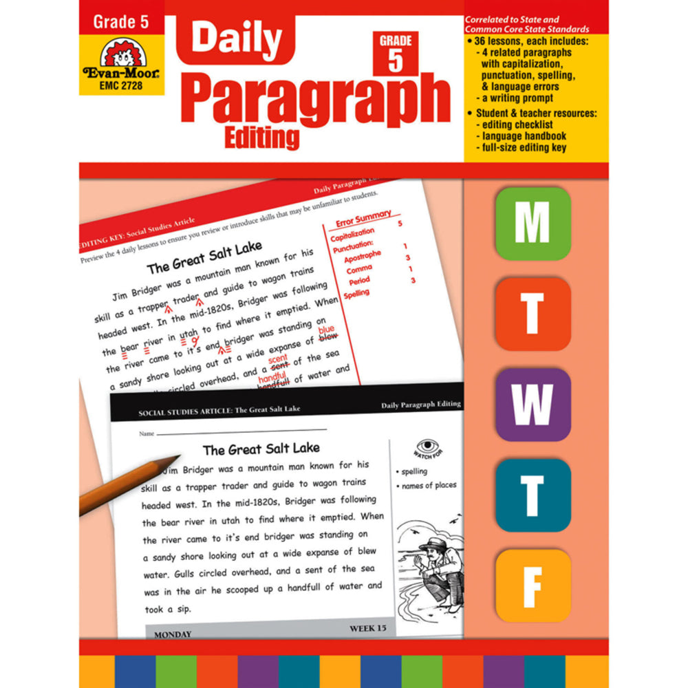 Evan-Moor EMC2728 Daily Paragraph Editing Book Grade 5 - Language Arts Skills Practice Image 1