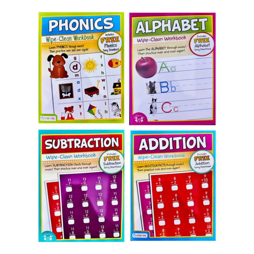 PBS Publishing PBSCTM2028 Wipe-Clean Workbook Set 2 - Alphabet, Addition, Subtraction, Phonics Image 1