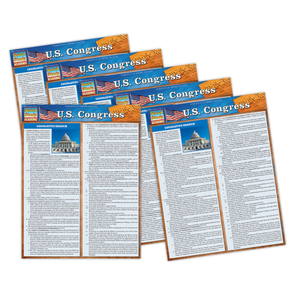 Barcharts Inc. QS-9781423251217 Study Guide U.S. Congress Laminated 6 Page Reference by Zachary Courser PhD Image 1