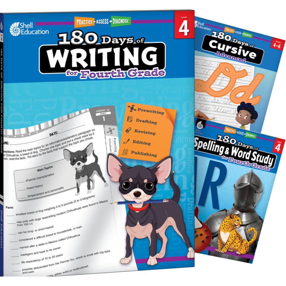 Shell Education SEP147663 180 Days Grade 4 Writing Spelling Cursive - 3-Book Set Image 1