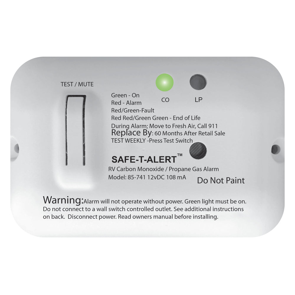 Safe-T-Alert 85-741-Wt 85 Series Carbon Monoxide Propane Gas Alarm 12V White Image 1