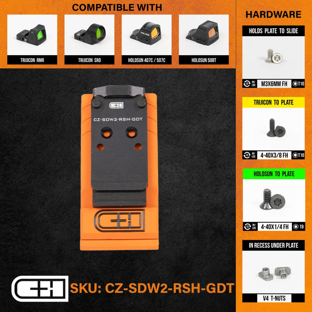 C&H Precision CZ-SDW2-RSH-GDT Optics Adapter Plate for CZ Shadow 2 - V4 MIL/LEO Image 1