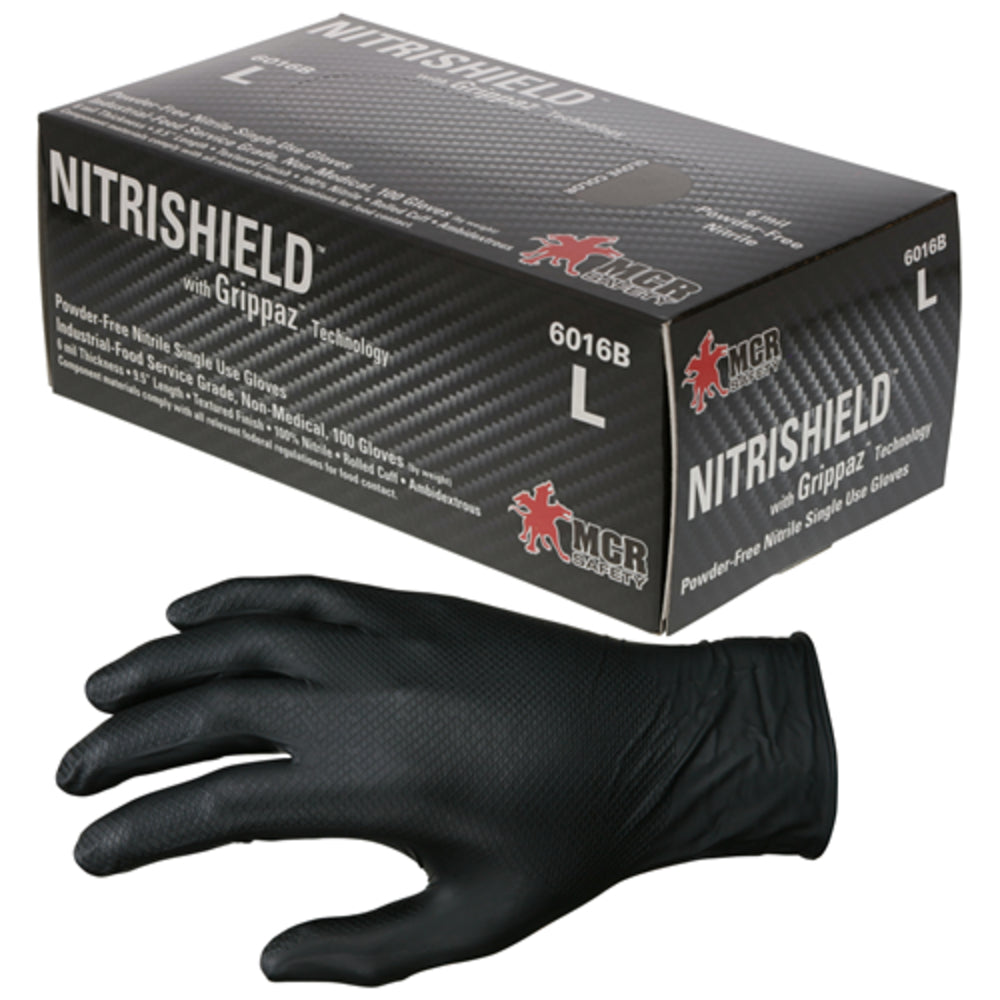 MCR Safety 6016BL Black 6 Mil Nitrile Gloves Texture Powder-Free Image 1