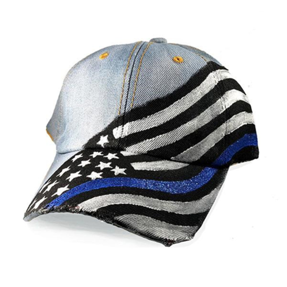 Thin Blue Line RC-TBL-HT Women's Hand Painted Hat Flag Image 1