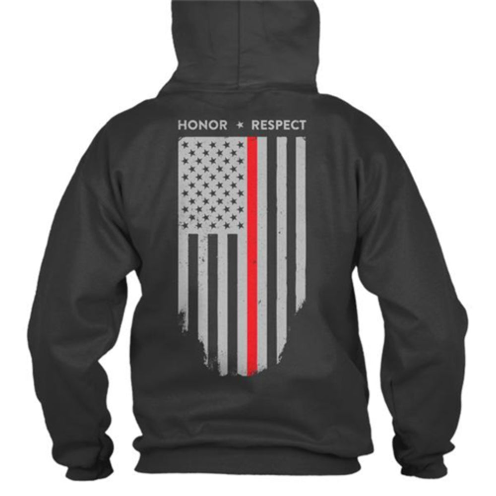 Thin Blue Line TRL-H-BLACK-XXL Hoodie - Red American Flag - Honor & Respect Image 1