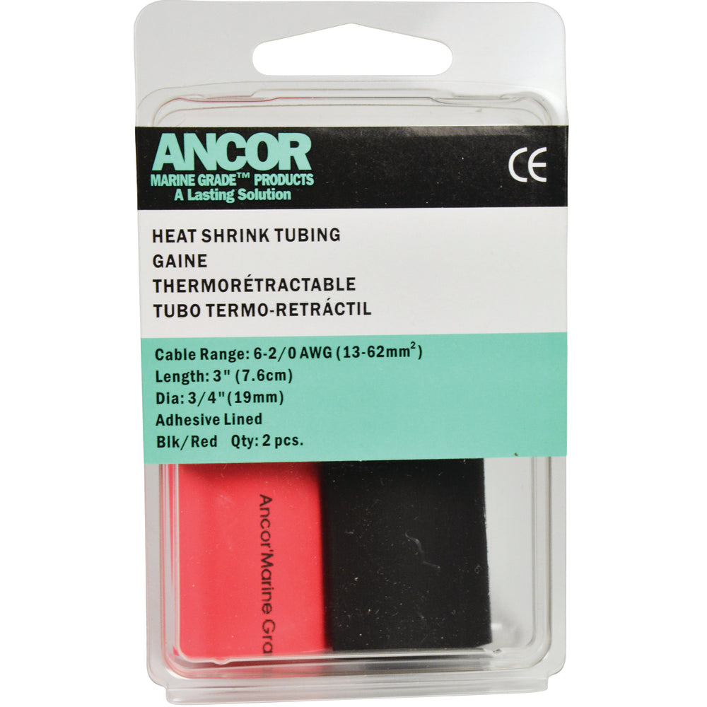 Ancor 306602 Adhesive Lined Heat Shrink Tubing Alt 3/4" X 3" 2-Pack Black/Red