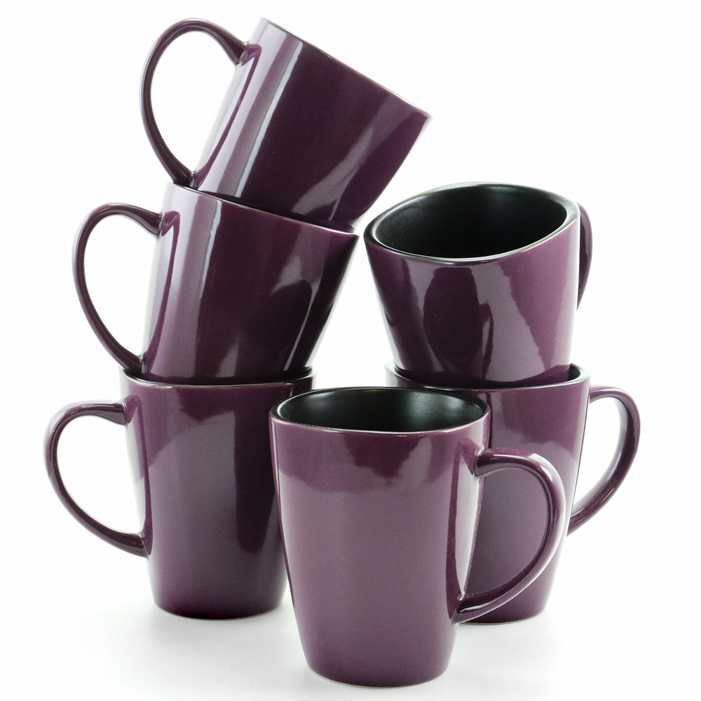 Elama EL-Mulberry-6Pc-Cups Mulberry 14 oz Stoneware Mugs Set of 6 Purple Image 1
