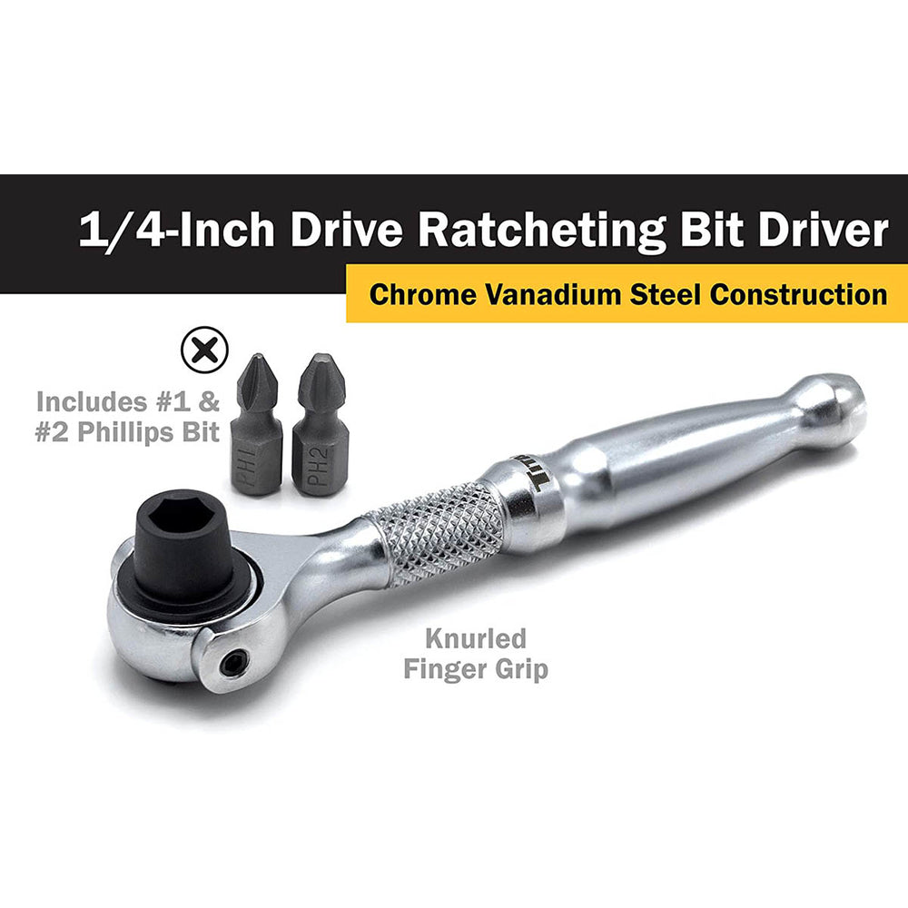 Titan 11318 1/4" Drive Aluminum Swivel Head Micro Ratchet Bit Driver Silver