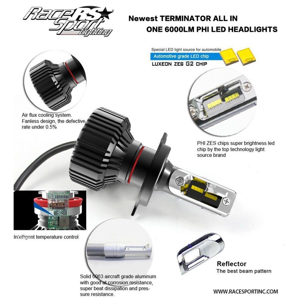 Racesport H7Tled Terminator Series H7 Fan-Less Led Conversion Headlight Kit Pin