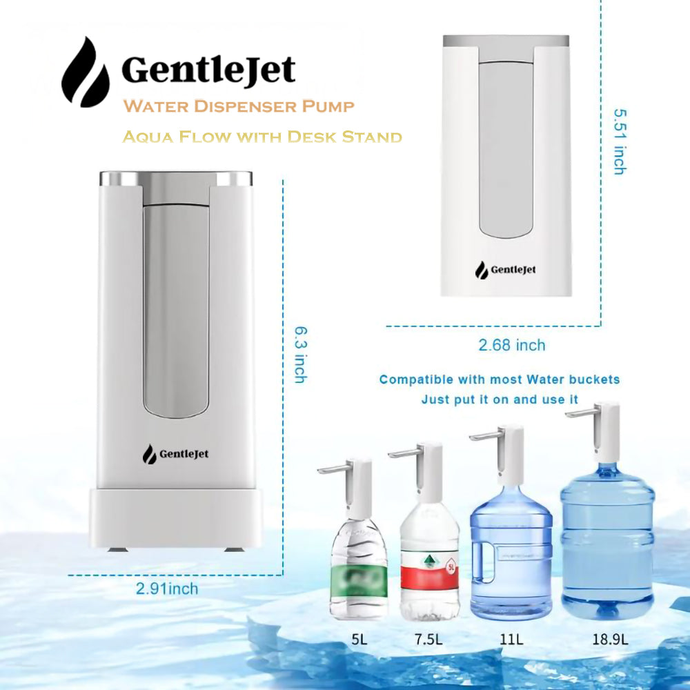 Automatic Water Dispenser Pump, Bottle and Countertop - Digital Display, USB Charging - White Silver